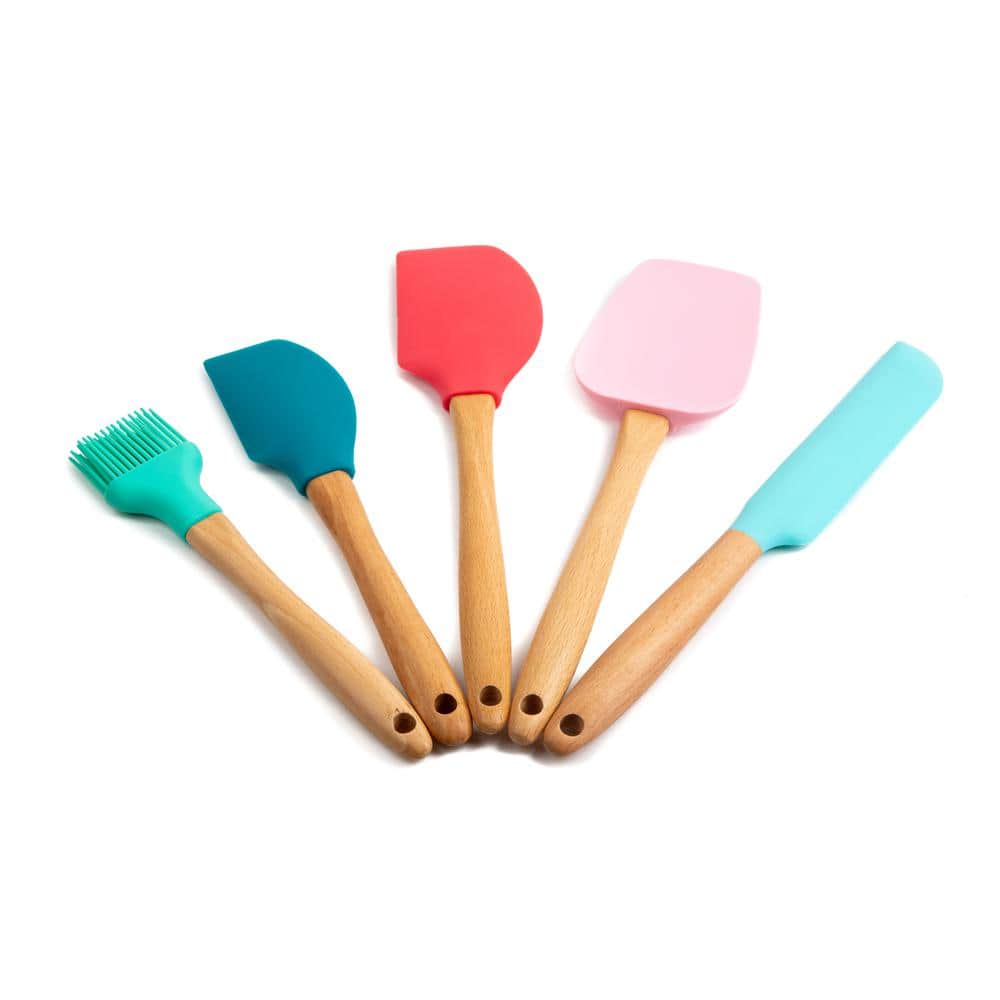Core Home 5-Pc. Wood & Silicone Kitchen Utensil Set One Size Blue/Pink