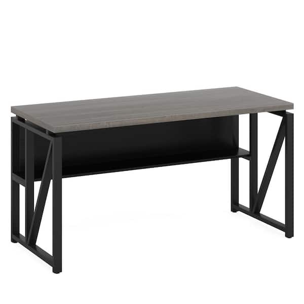BYBLIGHT Moronia 55.1 in. Rectangular Gray Engineered Wood Computer Desk with Storage Shelf