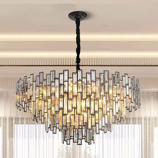 31.5" Modern Chandelier 19-Light 4-Tier Black Round K9 Crystal Chandelier for Dining Room,Living Room,Entryway and Foyer