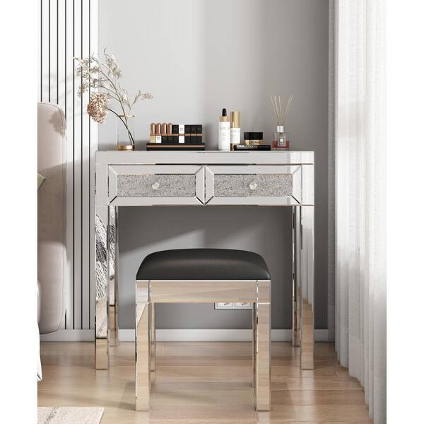 Silver Mirrored Dressing Table with Drawers Venetian Glass Bedroom Hallway Chic 