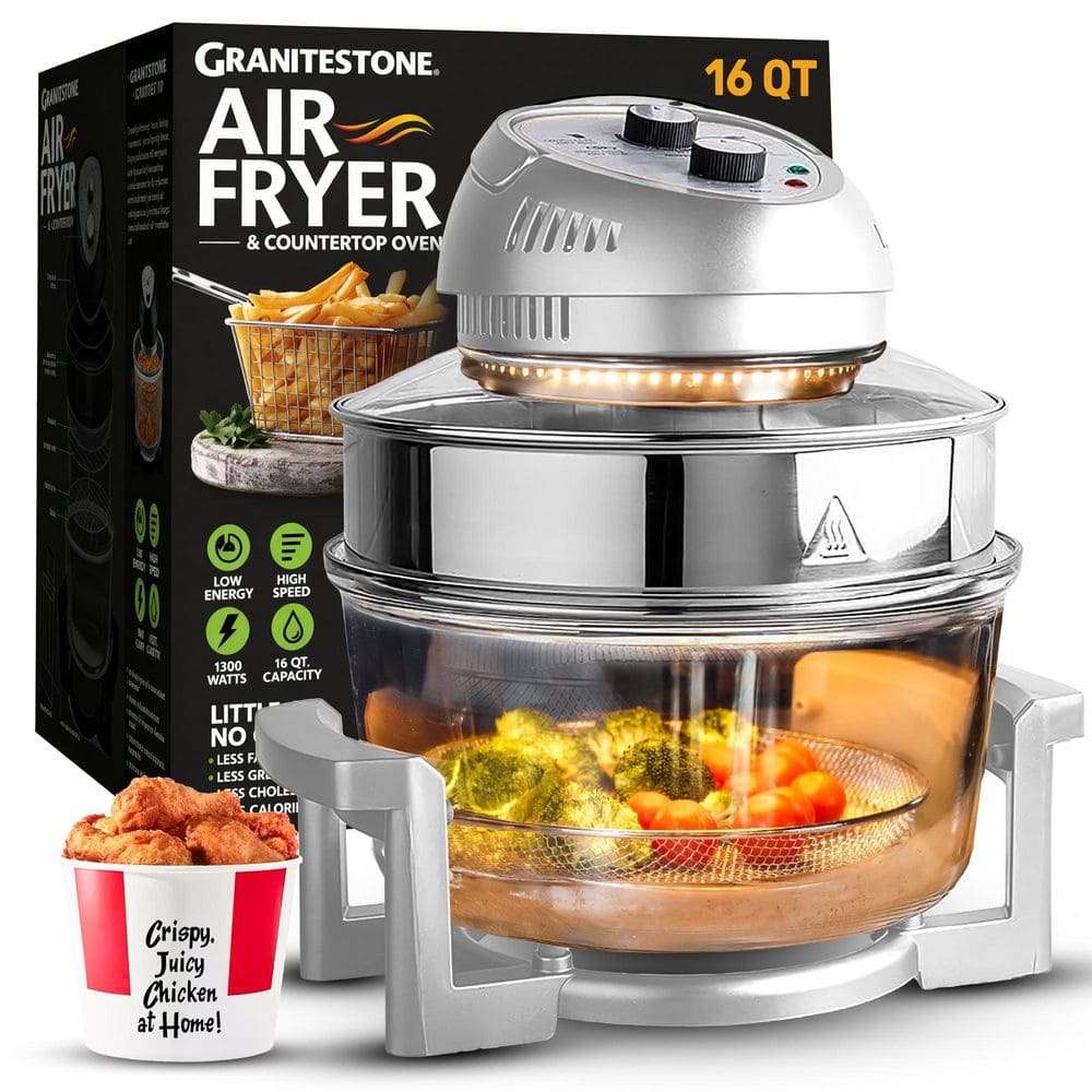 GRANITESTONE 16 Qt. Silver Oil-less Air Fryer with Built-In Timer