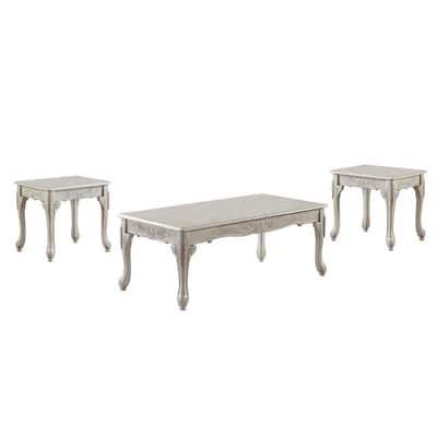 Klinnard 48 in. Antique White Rectangle Wood Coffee Table Set 3-Piece