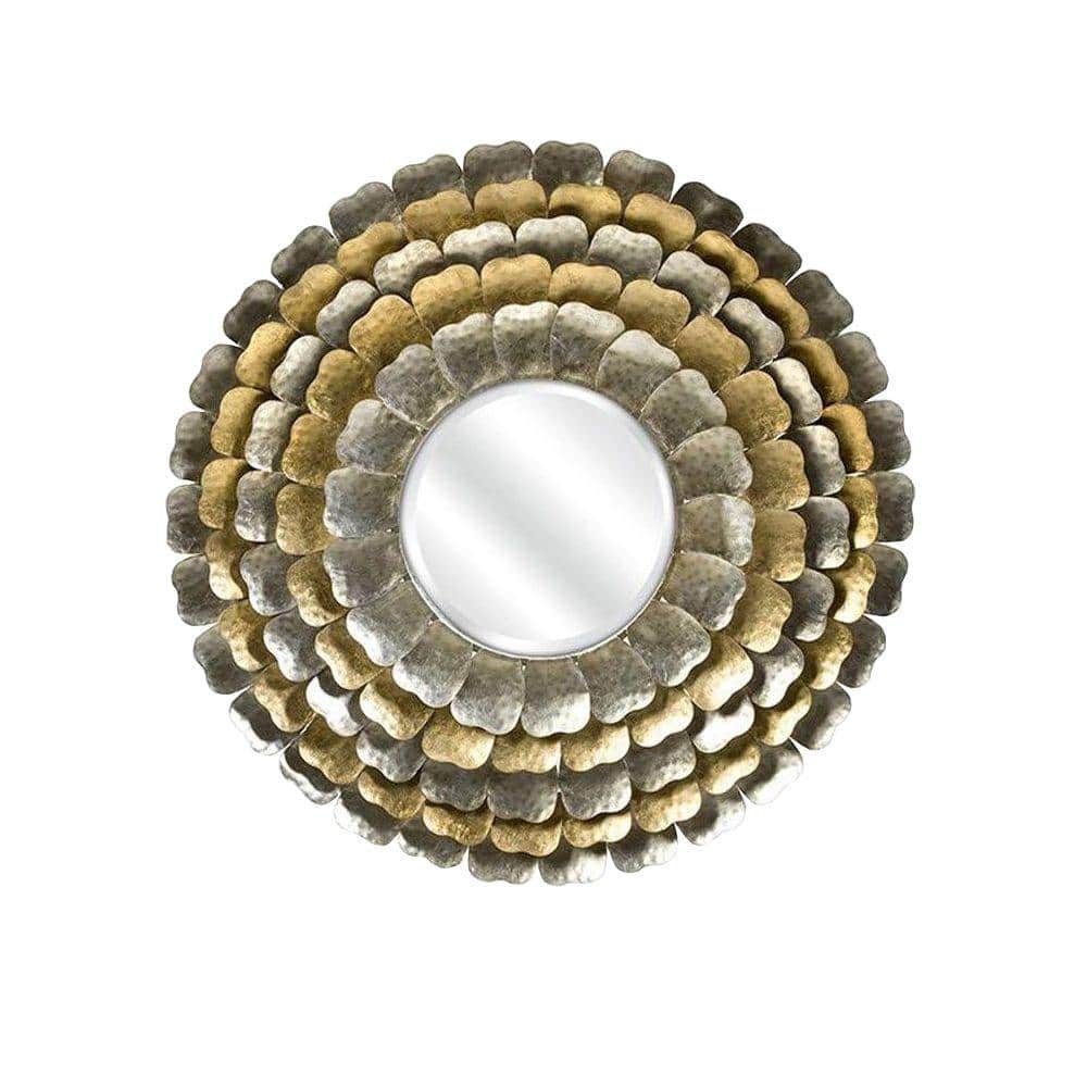 Andorra 32.5 in. H x 32.5 in. W Gold/Silver Petal Wall Framed Mirror