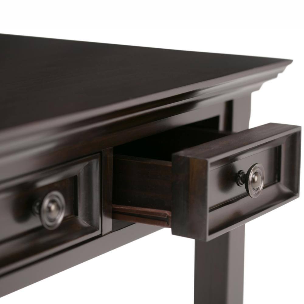 Elegant Hickory Brown Solid Wood Desk with Keyboard Tray and Storage
