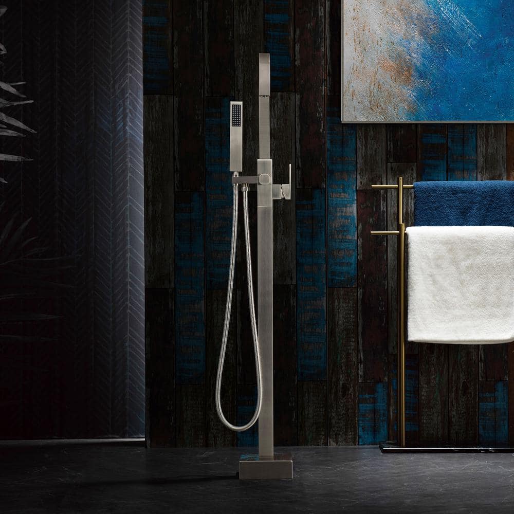 Brushed Nickel Freestanding High Arc Tub Faucet with Hand Shower