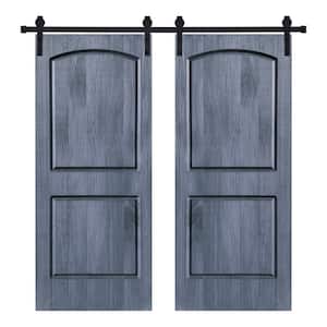 Modern 2Panel-Roman Designed 48 in. x 80 in. Wood Panel Icy Gray Painted Double Sliding Barn Door with Hardware Kit