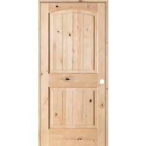 28 in. x 80 in. Knotty Alder 2 Panel Top Rail Arch V-Groove Solid Wood Left-Hand Single Prehung Interior Door