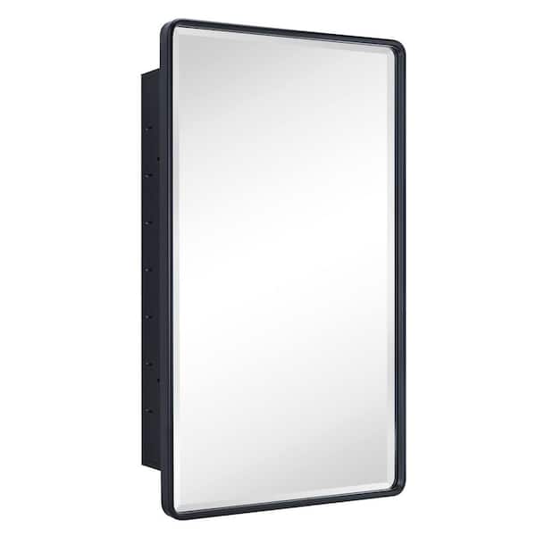 TEHOME Farmhouse 21 in. W x 34 in. H Recessed Rectangular Metal Framed Bathroom Medicine Cabinets with Mirror in Matt Black