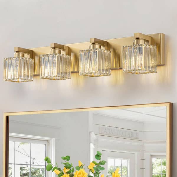 EDISLIVE Orillia 27.5 in. 4-Light Gold Bathroom Vanity Light with Crystal Shades