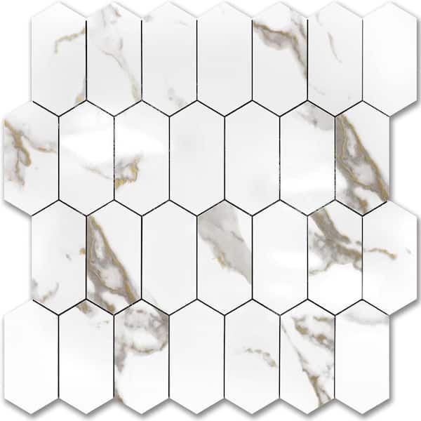 12.4 x 12 Inch Long Hexagon Peel and Stick Backsplash Tile - 10 Sheets for Kitchen and Bathroom
