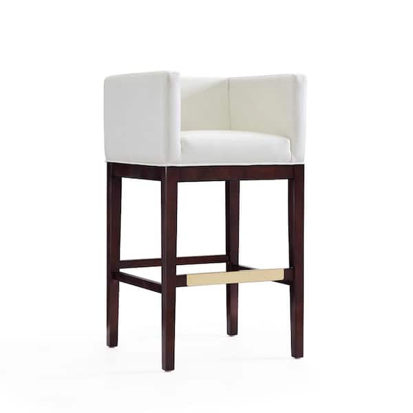 Manhattan Comfort Kingsley 30 in. Ivory and Dark Walnut Beech Wood Bar Stool with Faux Leather Upholstered Seat
