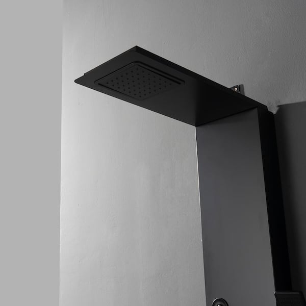Dual 4-in-1 5-Jet Rainfall Shower Panel System with Rainfall Shower Head and Shower Wand in Black
