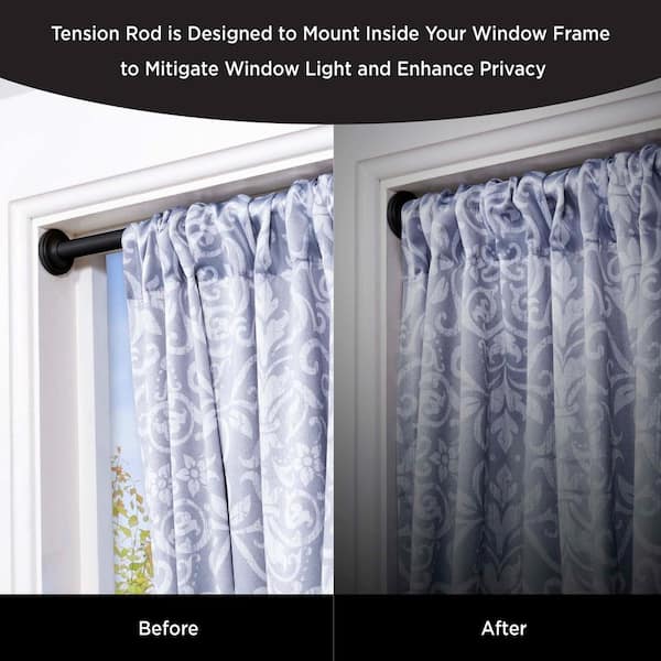 60 In Tension Curtain Rod Black, How To Hang Tension Curtain Rod