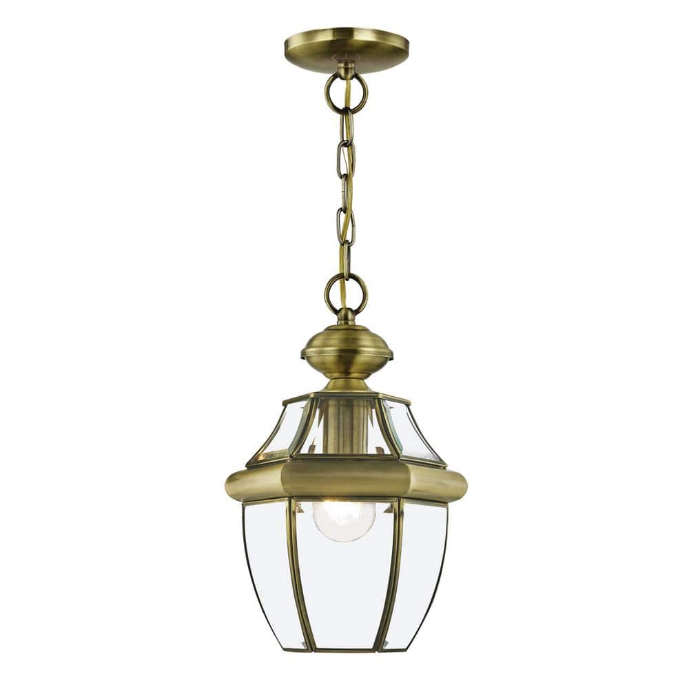 Aston 12.75 in. 1-Light Antique Brass Dimmable Outdoor Pendant Light with Clear Beveled Glass and No Bulbs Included price history on PriceWatchPro