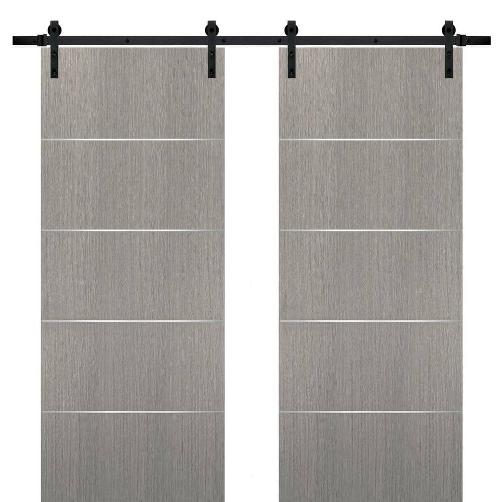 Assemble Required 18 in. x 96 in. 2-Panel Grey Oak Solid Wood with Honeycomb Sliding Barn Door with Hardware Kit price history on PriceWatchPro