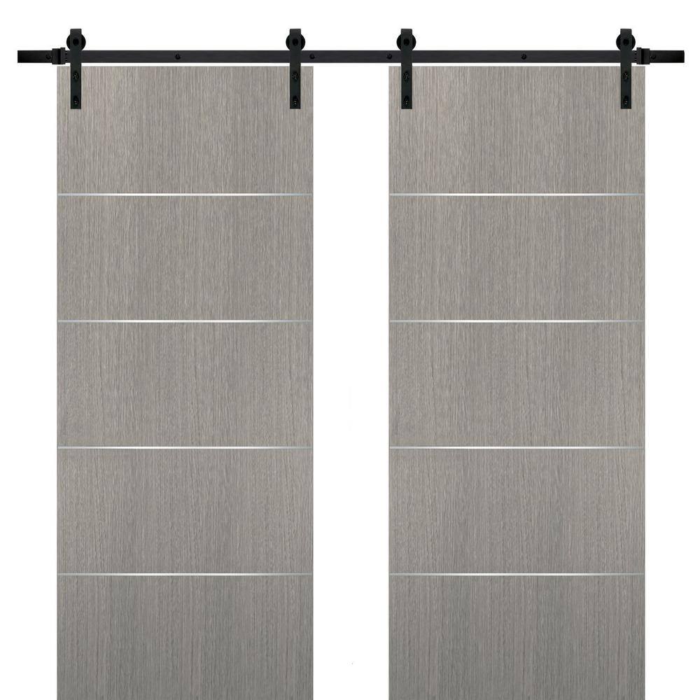 Assemble Required 30 in. x 80 in. 2-Panel Grey Oak Solid Wood with Honeycomb Sliding Barn Door with Hardware Kit price history on PriceWatchPro