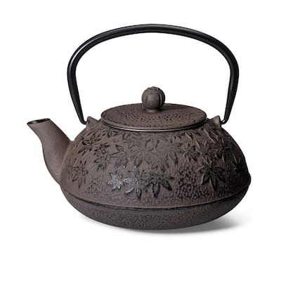 Grey Cast Iron "Foliage" teapot, no cups, 40oz