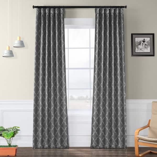 Exclusive Fabrics & Furnishings Seville Grey and Silver Room Darkening Curtain - 50 in. W x 96 in. L (1 Panel)