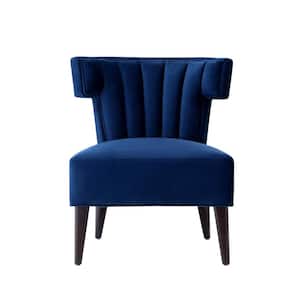 Azariah Navy Velvet Accent Chair with Upholstered Armless