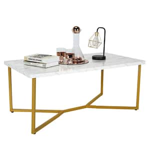 42 in. White Rectangle Wood Coffee Table with 1 Pieces