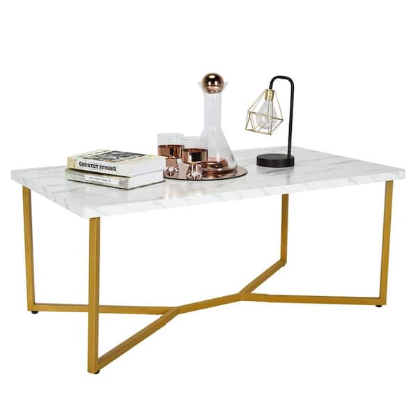 Costway 42 in. White Rectangle Wood Coffee Table with 1 Pieces