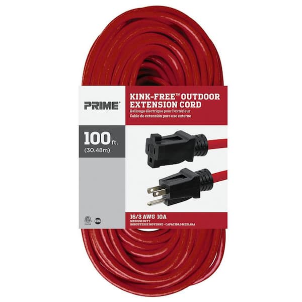 Prime Wire and Cable 100 ft. 16/3 SJTW Red Outdoor Extension Cord