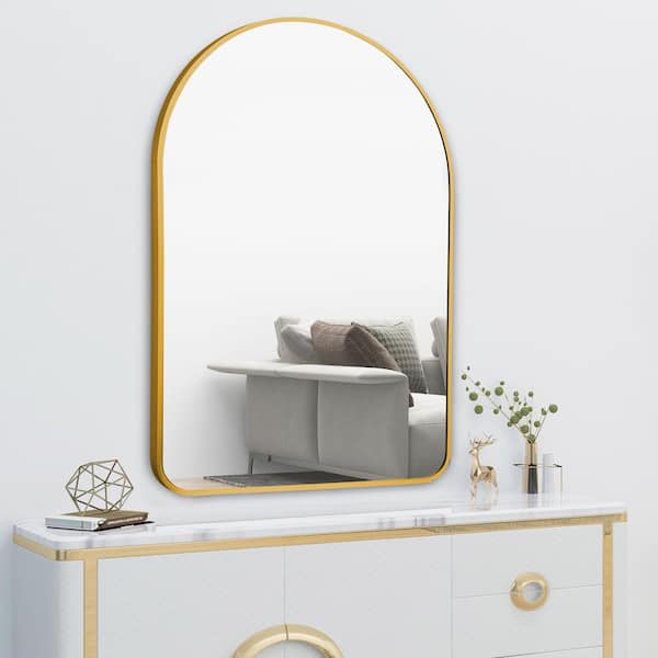 Modern 24 in. W x 36 in. H Arched Aluminum Alloy Framed Wall Mirror in Gold