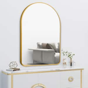 Modern 24 in. W x 36 in. H Arched Aluminum Alloy Framed Wall Mirror in Gold