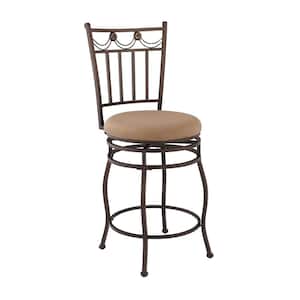 Charming 40 in. H Bronze Metal 25 in. Seat Height Counter Stool with Padded Brown Microfiber Seat