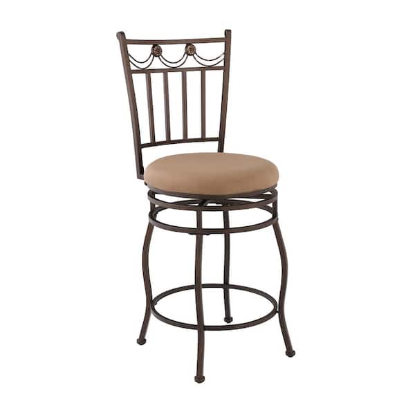 Linon Home Decor Charming 40 in. H Bronze Metal 25 in. Seat Height Counter Stool with Padded Brown Microfiber Seat