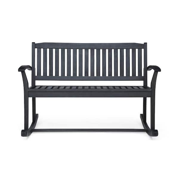 Unbranded Dark Gray Acacia Wood Outdoor Rocking Chair, Wear-resistant Rocking Loveseat