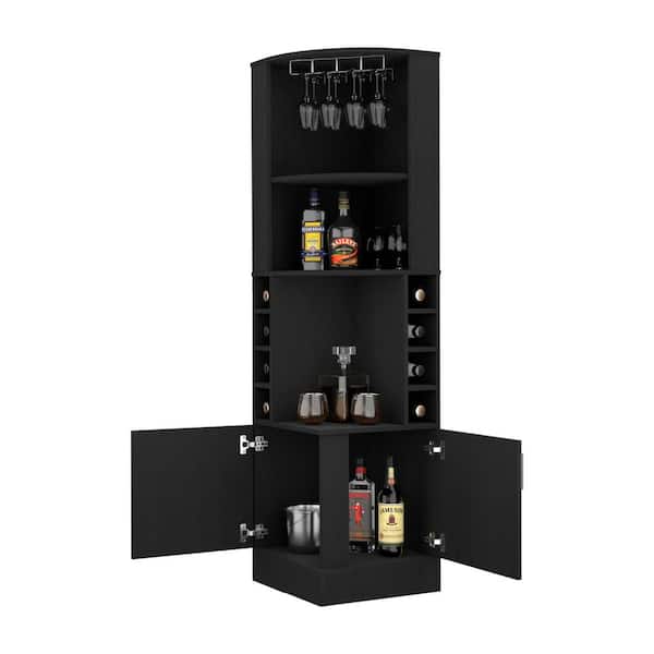Unbranded 18.4 in. W x 18.4 in. D x 71.1 in. H Black Triangle Linen Cabinet with 8 Wine Cubbies and 4-Shelves