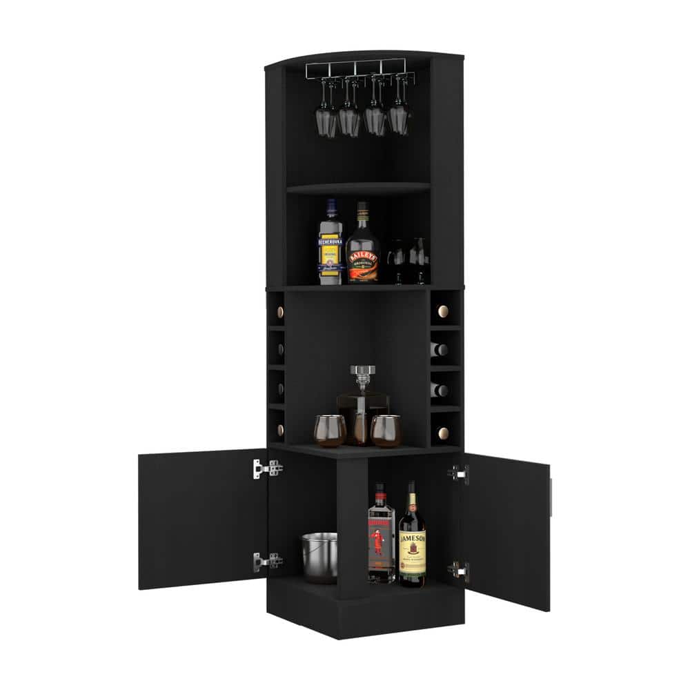 18.4 in. W x 18.4 in. D x 71.1 in. H Black Triangle Linen Cabinet with 8 Wi