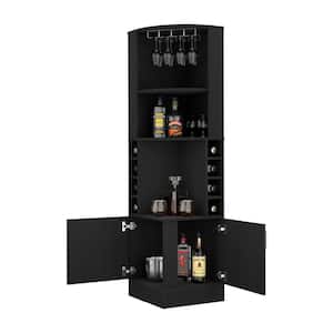 18.4 in. W x 18.4 in. D x 71.1 in. H Black Triangle Linen Cabinet with 8 Wine Cubbies and 4 Shelves