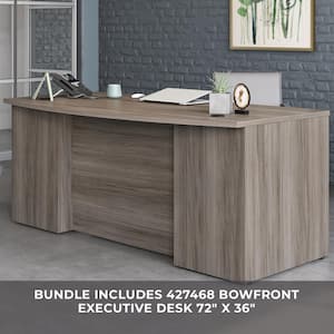 Affirm 71.102 in. x 36 in. D Hudson Elm Bowfront Desk with (2 Assembled) 3-Drawer Mobile File Cabinets