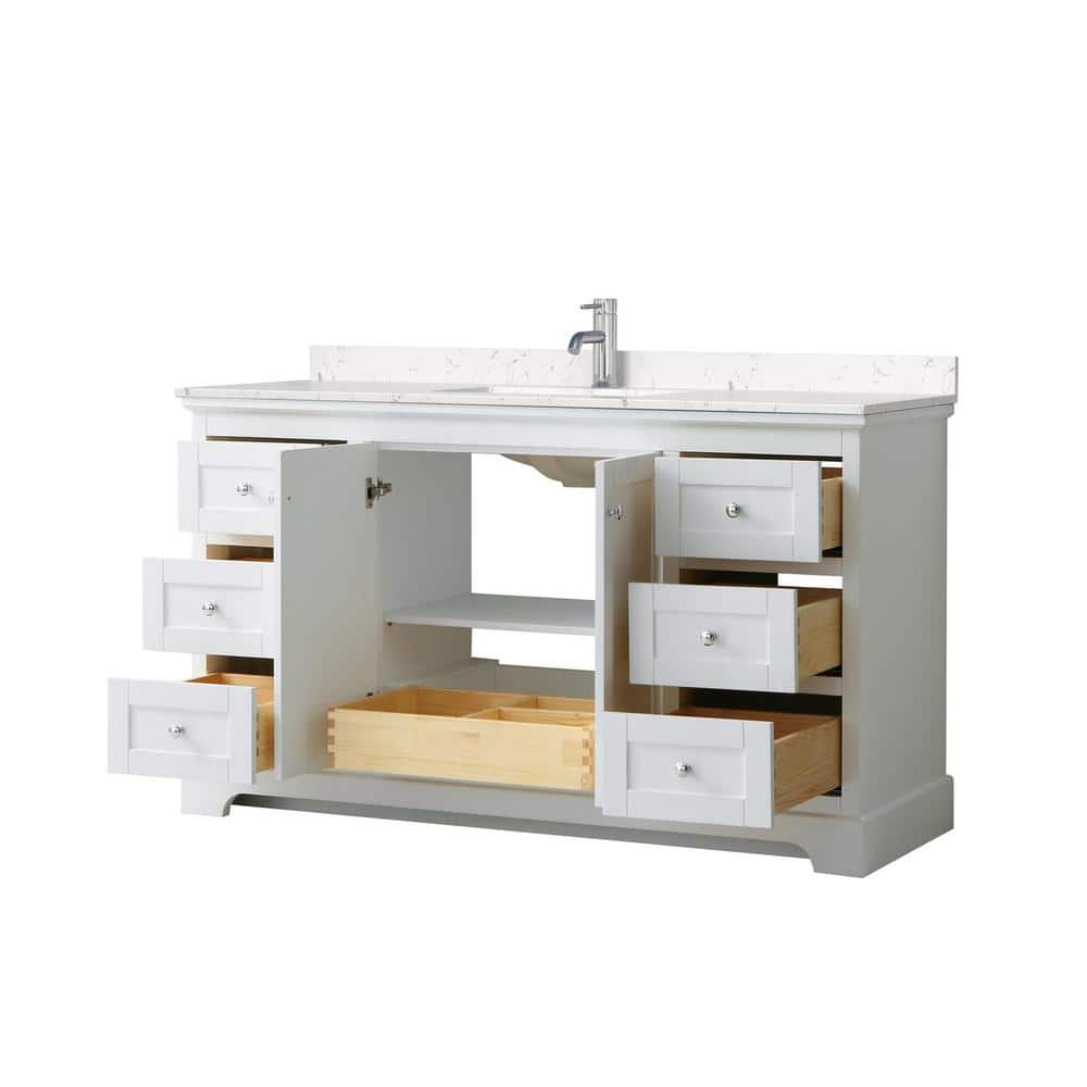 Avery 60" White Single Vanity with Carrara Marble Top