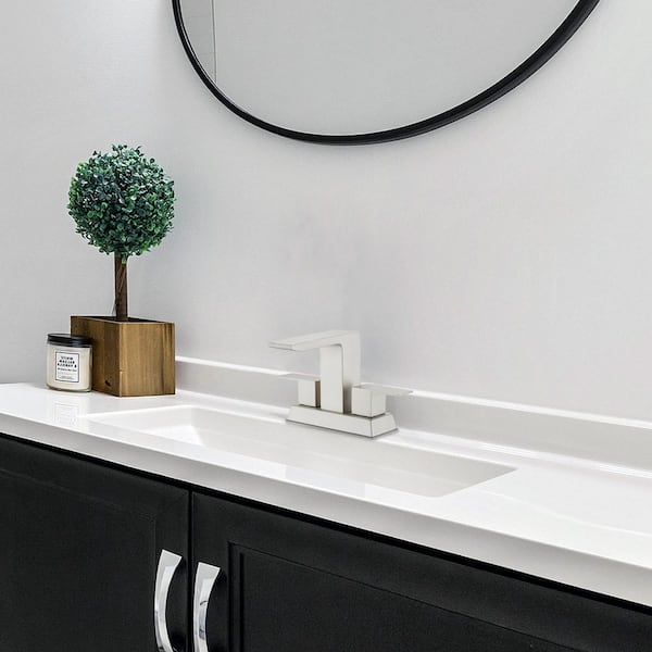 304 stainless steel 4 in. Centerset Double Handle Bathroom Faucet with Drain Kit Included in Nickel