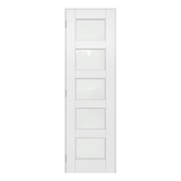 24 in. x 80 in. 5-Lite Frosted Glass Right-Hand White Solid Core Wood Interior Prehung Door Kit with Quick Assemble Jamb