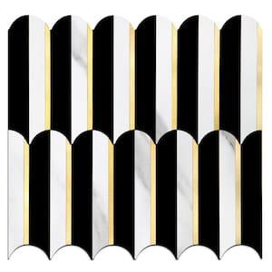 Fish Scale Black and White Marble 12 in. x 12 in. PVC Peel and Stick Backsplash Wall Tile (10 sq.ft./10-Sheets)