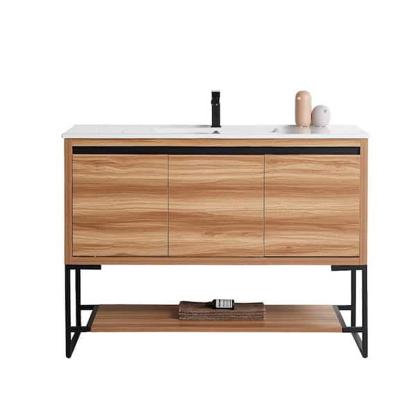 JimsMaison Tellara 48 in. W x 18 in. D x 35 in. H  Bath Vanity in Maple with White Ceramic Vanity Top with White Basin