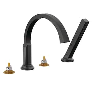 Tetra 2-Handle Roman Tub Faucet Trim Kit with Hand Shower in Matte Black (Valve and Handle Not Included)