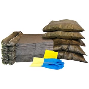 30 Gallon Universal Spill Kit Essentials Refill: 50 Pads, 5 Socks, 5 Pillows, Disposal Bags and Gloves