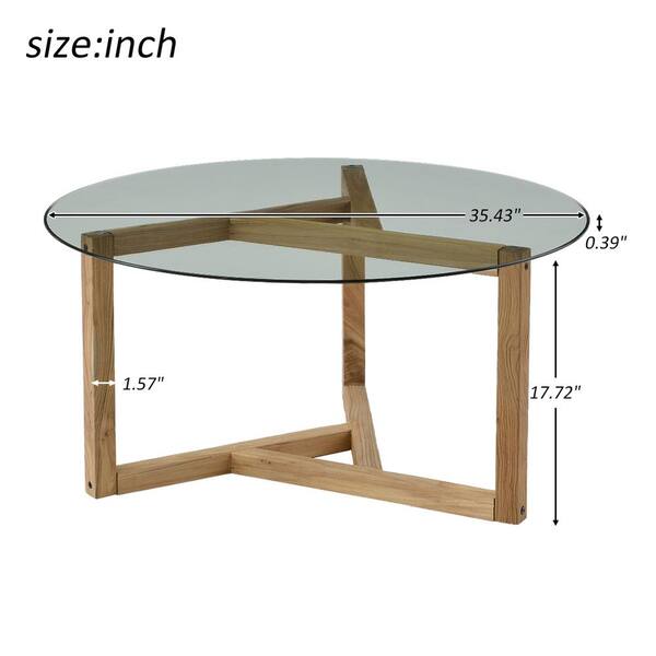 Harper Bright Designs 36 In Oak, Round Particle Board Table With Glass Top