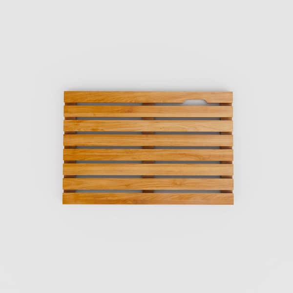 Brown Teak Indoor and Outdoor Shower/Bath Mat with Wide End Slat 23.6 in. x 15.8 in.