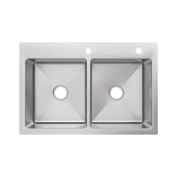 Dolancourt Tight Radius 33 in. Drop In / Under Mount Double Bowl 18 Gauge Stainless Steel Kitchen Sink
