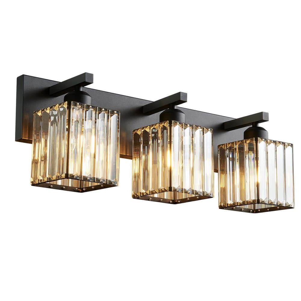 "Home Lighting Fixture Width 20.74"" In. "" 3-Light Black Modern Crystal Vanity Lights Wall Sconces For Bathroom（JW-002)" price history on PriceWatchPro