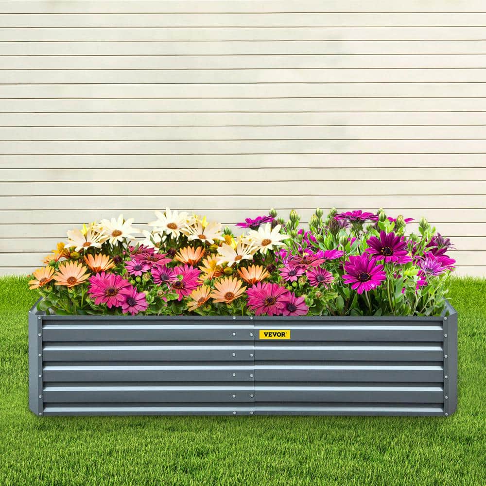 Large Gray Galvanized Steel Raised Garden Bed Planter