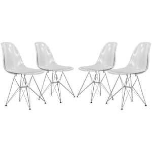 Cresco Modern Plastic Molded Dining Side Chair With Eiffel Chrome Legs Clear Set of 4