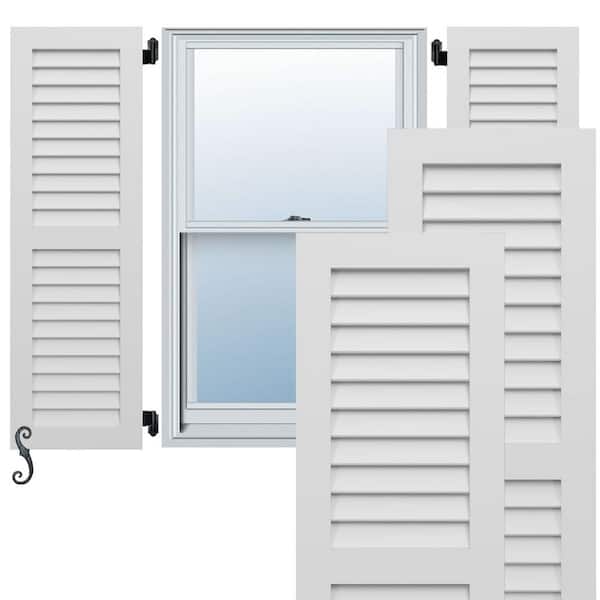Ekena Millwork EnduraCore 2-Equal Louver 18 in. W x 33 in. H Louvered Composite Shutters Pair in White
