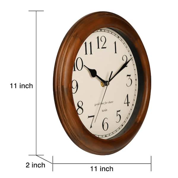 11 in Brown Round Wall Clock Battery Operated Silent Non-Ticking